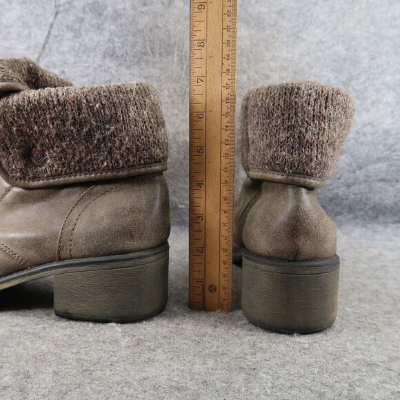 Roxy Shoes Womens 9.5 Bootie Lace Up Block Heel Fold Over Cap Toe Casual Taupe - Picture 7 of 16